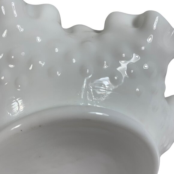 Fenton Hobnail Ruffled White Milk Glass Candy Bowl Decorative Serving Dish VTG - Picture 12 of 14